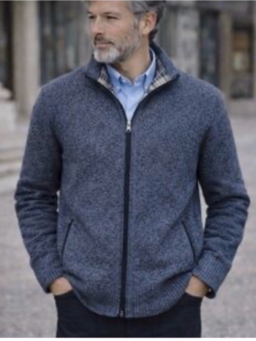 7 Diamonds Men's Heather Luxe Soft Navy Zip-Up Sweater Jacket
